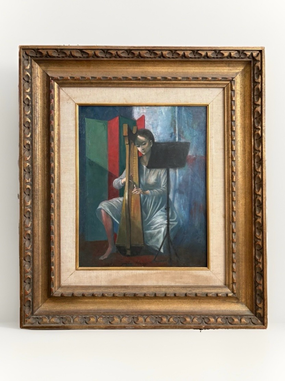 Jean-Pierre Alaux “La Harpe Irlandaise” Original Oil Painting 1950 Beaux-Arts